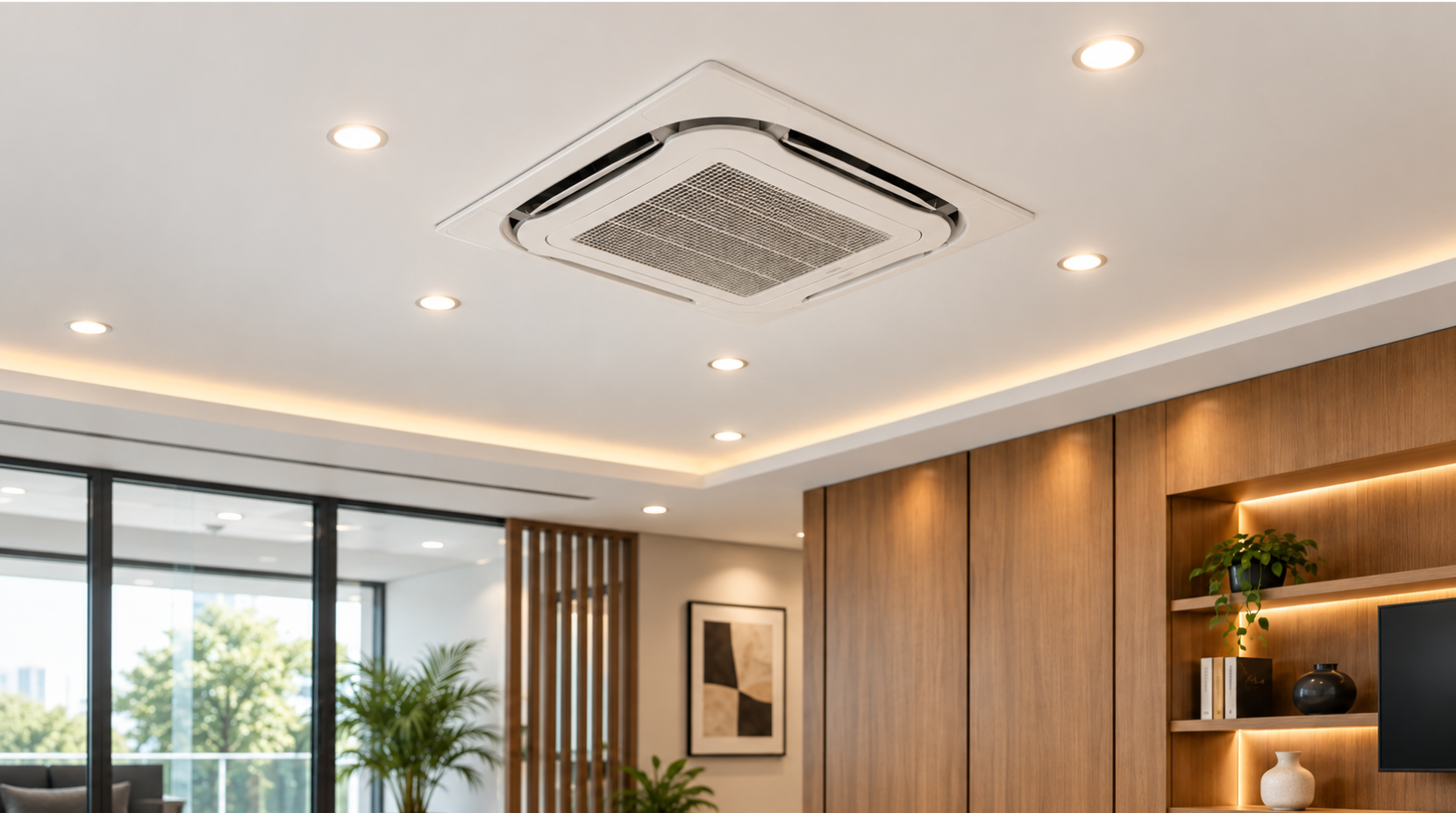 Cassette de climatisation encastrée dans un faux plafond