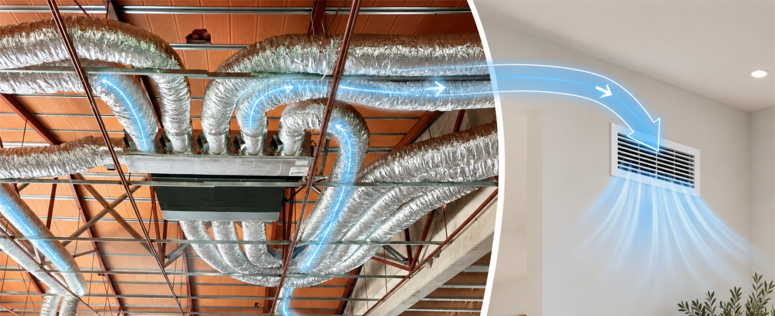 Installation de climatisation gainable dissimulée dans un faux plafond